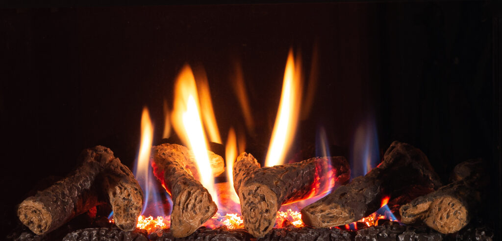 Infinity 600HD fuel bed Walnut Logs close up