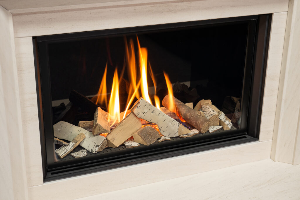 Infinity 780FL Mixed Logs Close Up Black Glass Liners