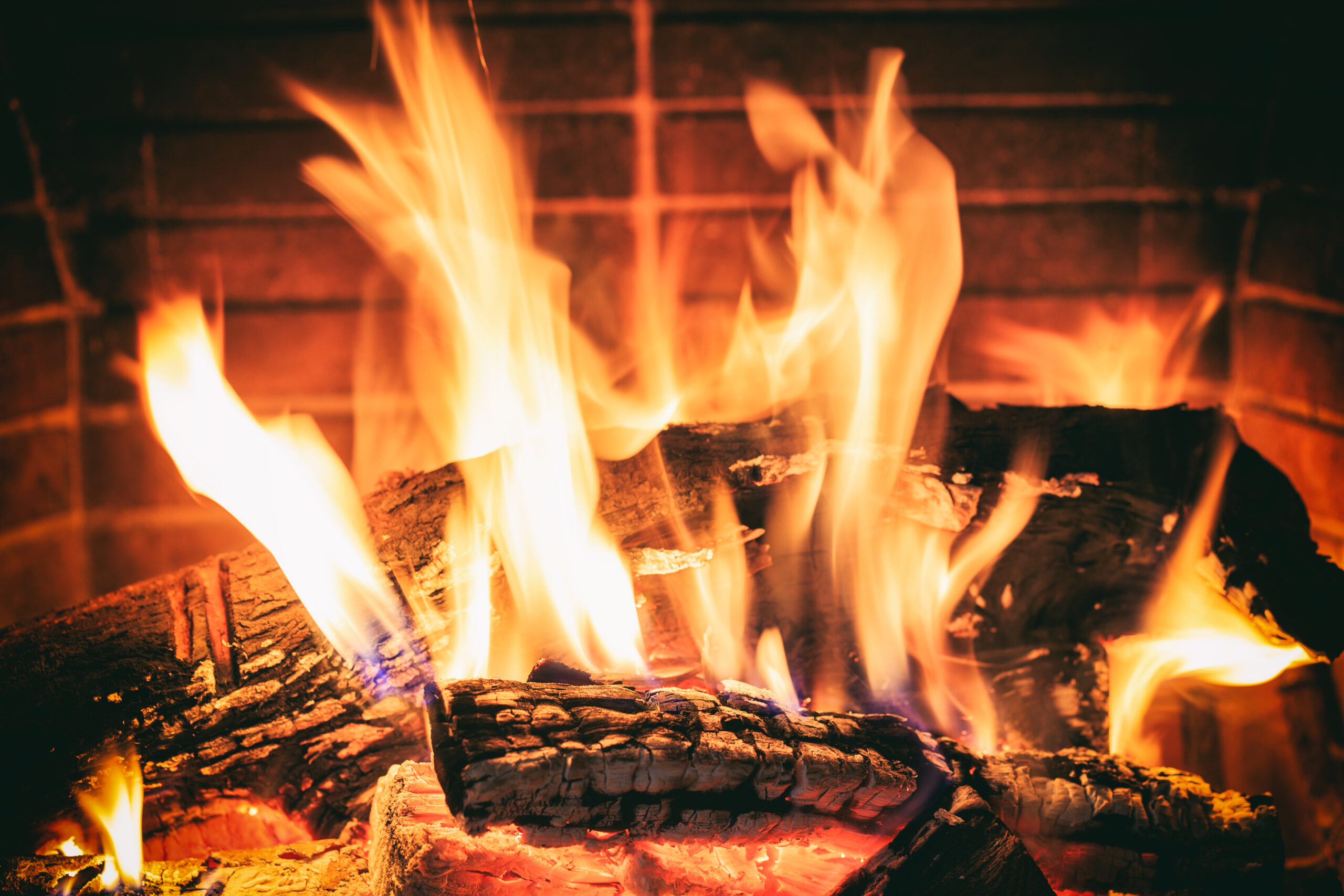 Logs burning in a fireplace