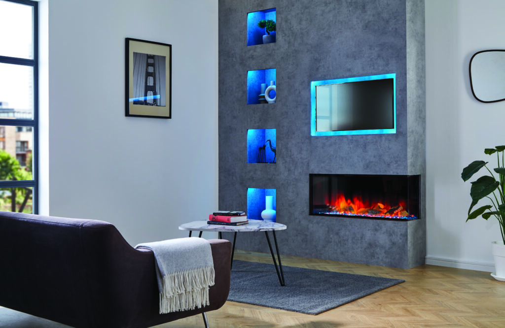 Polaris 1000e Media Wall Blue LED with Quartered Split Logs Two Sided