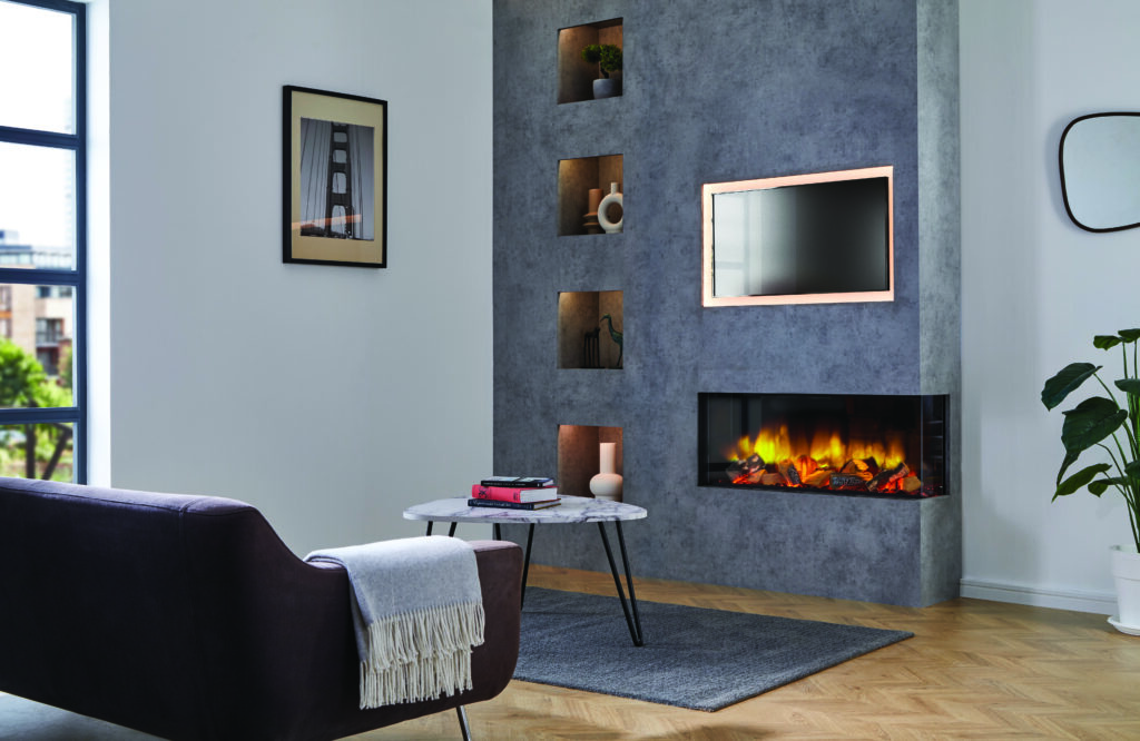 Polaris-1000e-Media-Wall-Yellow-LED-with-Quartered-Split-Logs-Two-Sided-scaled.